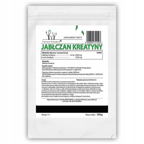 CZYSTA KREATYNA JABŁCZAN KREATYNY TCM 500g SIŁA I WYTRZYMAŁOŚĆ + MIARKA na Arena.pl
