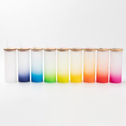 Kubek 500 ml szroniony z bambusową pokrywka i słomką do sublimacji - limonkowy gradient na Arena.pl
