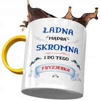 Kubek Żółty Dla Fryzjerki Ładna Mądra Skromna Z Nadrukiem Ze Zdjęciem