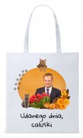 Donald Tusk Platforma Torba Eco Biała Shopper Z Nadrukiem Ze Zdjęciem