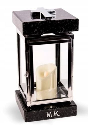 Lampion znicz nagrobny na pomnik srebrny stal nierdzewna + czarny granit na Arena.pl