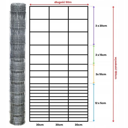 SIATKA LEŚNA 180/21/30 G12 - rolka 50m OCYNKOWANA do pola sady lasy budowa na Arena.pl