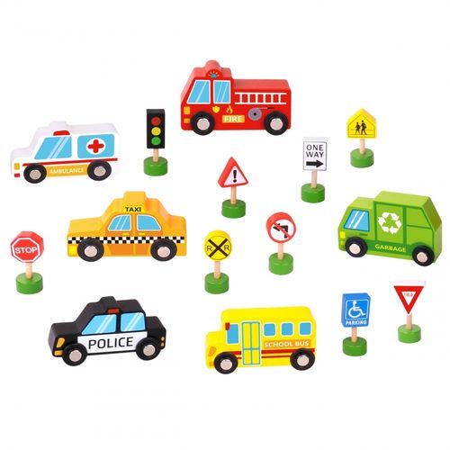 WOOPIE GREEN Zestaw Drewnianych Pojazdow i Znak na Arena.pl