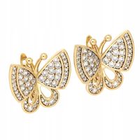 Kolczyki motyle z cyrkoniami pozłacane 18K 20×21 mm