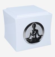 Temetyczna urna na prochy - Motyw medytacji, joga, zen Biały / Design1