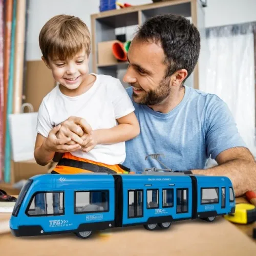 TRAMWAJ TROLEJBUS ZABAWKA NA BATERIĘ ŚWIATŁO DŹWIĘK OTWIERANE DRZWI 44CM na Arena.pl