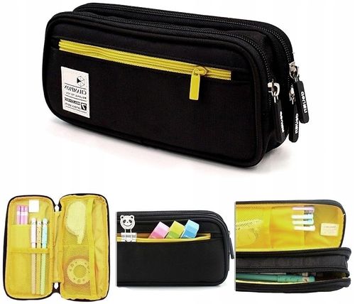 Piórnik dwukomorowy szkolny duży szkoła saszetka  C1_7_Czarny na Arena.pl