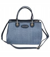 Pierre Cardin - duża torebka kuferek pleciony niebieski 18081