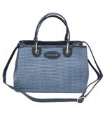 Pierre Cardin - duża torebka kuferek pleciony niebieski 18081