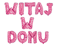 balon foliowy napis witaj w domu różowy w serca | 460389