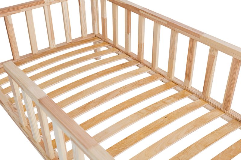 ŁÓŻKO TIPI 140x80 DREWNIANE ŁÓŻKO DZIECIĘCE BARIERKA + STELAŻ SOSNA