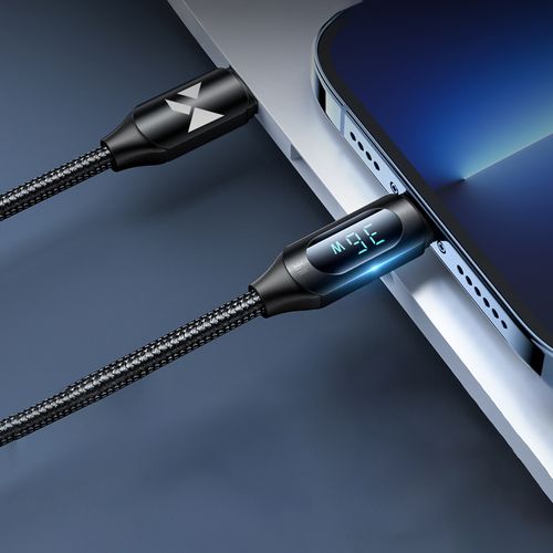 Kabel przewód do iPhone USB-C - Lightning z wyświetlaczem LED 36W 2m czarny na Arena.pl