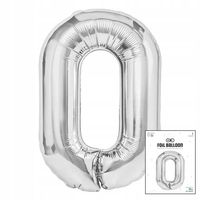 BALON FOLIOWY CYFRĄ CYFERKA 0 SREBRNA NA IMPREZE URODZINOWĄ 40cm