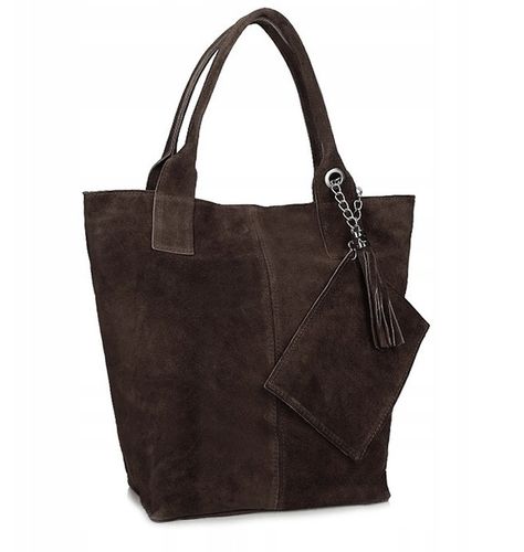 czekoladowa zamszowa torebka worek skóra naturalna SHOPPER A4 VERA PELLE na Arena.pl