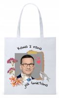 Mateusz Morawiecki Pis Torba Eco Biała Shopper Z Nadrukiem Ze Zdjęciem