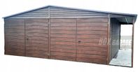 GARAŻ BLASZANY 6m x 5,8m poziom + wiata - dwuspad - 2x Brama + drzwi - drewnopodobny BOX76 6x5,8