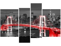 130CM 85 OBRAZ 4 ELEM TOKYO MOST TĘCZOWY CZERWIENI ŚCIENNY