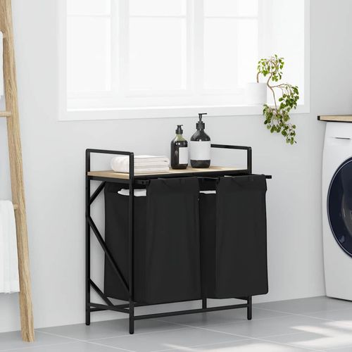 Kosz na pranie 2 przegrody z półką, dąb sonoma na Arena.pl