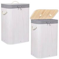 Pojemnik na pranie 72L kosz z klapą bambus naturalny biały, szary
