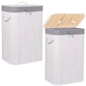 Pojemnik na pranie 72L kosz z klapą bambus naturalny biały, szary