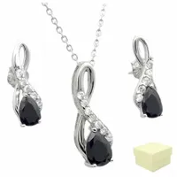 Komplet Biżuterii Srebrnej 925 Czarna Łezka z Cyrkoniami Idealny na Prezent