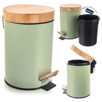 Kosz na Śmieci Odpady Metalowy Zielony Pedałem z Pokrywą Łazienkowy 3L