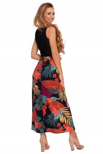 DŁUGA SPÓDNICA DAMSKA MAXI WZÓR KWIATY Z ROZCIĘCIEM ELEGANCKA MORAJ XXL na Arena.pl