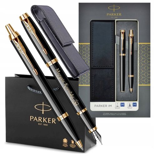 DŁUGOPIS I PIÓRO WIECZNE PARKER IM GT ZŁOCONE z GRAWEREM W PUDEŁKU Z ETUI na Arena.pl