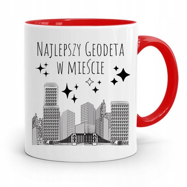 Kubek Czerwony Dla Geodety Najlepszy W Mieście Z Nadrukiem Ze Zdjęciem zdjęcie 1
