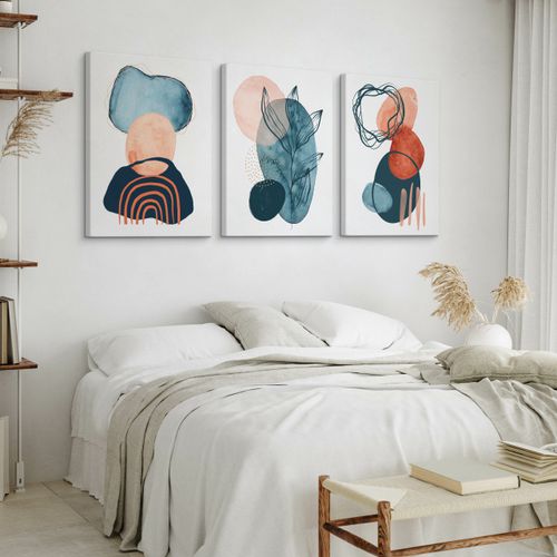 OBRAZY DO SALONU SET AKWARELE ABSTRAKCYJNE KSZTAŁTY LIŚCIE BOHO 90cm x 40cm na Arena.pl