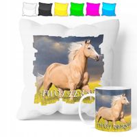 ZESTAW: KUBEK + POSZEWKA - KOŃ KONIE KUCYK - PREZENT WIELE WZORÓW + IMIĘ