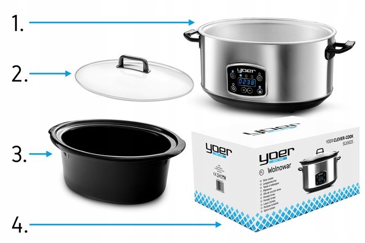 Wolnowar Garnek ceramiczny Slow Cooker Yoer INOX LCD 320W 6,5L +Programator zdjęcie 6