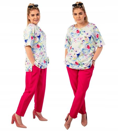 ELEGANCKI SZYKOWNY KOMPLET DAMSKI SPODNIE + BLUZKA KOLORY PLUS SIZE 52 na Arena.pl