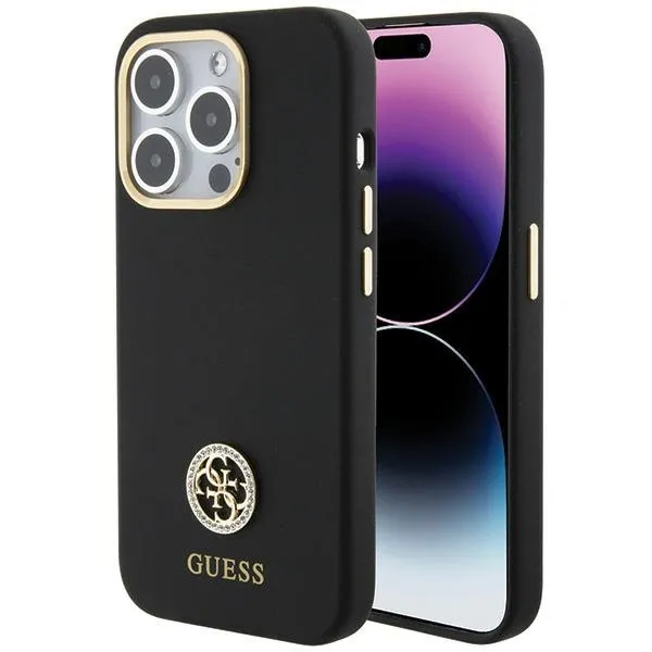 Etui Guess Silicone Logo Strass 4G do iPhone 15 Pro Max - czarne zdjęcie 1