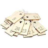 Drewniany KALENDARZ adwentowy zawieszki etykiety domki 24 elementy