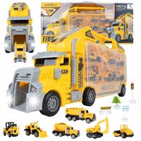 WIELKA CIĘŻARÓWKA TIR LAWETA auta pojazdy budowlane 6 szt ZJEŻDŻALNIA AUTEK