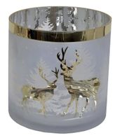 Świecznik szklany ze złotymi reniferami maxi