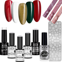 5x NTN Lakier Hybrydowy 5g Christmas ZESTAW 5w1+Blaszka+Lakier do Stempli
