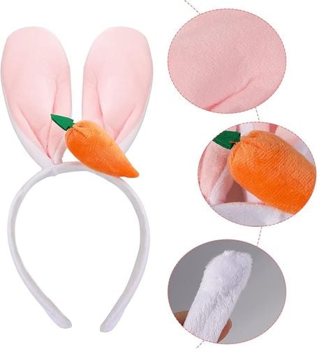 Zestaw Opaski na Głowę Uszy Królika 3 Sztuki Pluszowe Różowe Białe Szare na Arena.pl