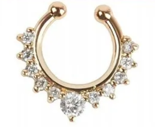 Kolczyk Do Nosa Złoty Z Diamentami Kółko Cyrkonie Stal Septum Piercing K03 na Arena.pl