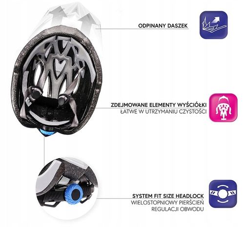 KASK ROWEROWY REGULOWANY METEOR SHIMMER M 55-58 siatka otwory wentylacyjne na Arena.pl