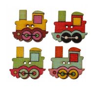 Guziki drewniane Pociąg 25x22 mm mix 4 szt.