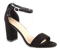 Sandały zamszowe na słupku 8,5 cm. zakryta pięta czarne Rozmiar obuwia - 39, Długość wkładki [cm]: - 25,50 cm.