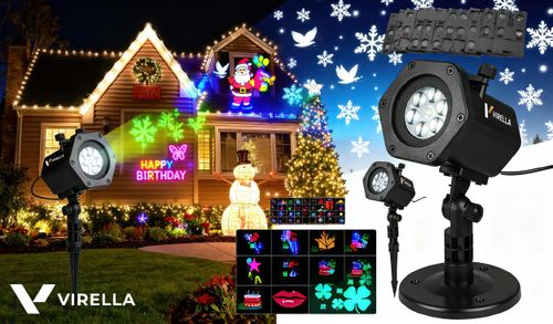 PROJEKTOR OGRODOWY LASEROWY ŚWIĄTECZNY REFLEKTOR NA DOM 12 KART 48 WZORÓW na Arena.pl