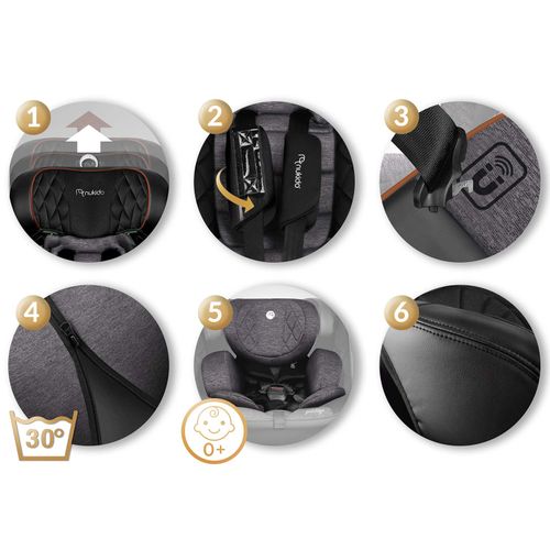 Fotelik samochodowy Nukido Prestige Line czarno-szary 0-36 kg ISOFIX na Arena.pl