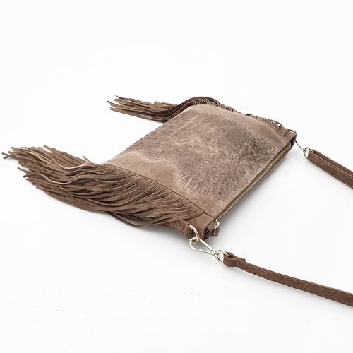 VERA PELLE torebka zamszowa listonoszka boho z frędzlami V001 granatowa na Arena.pl