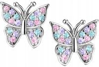 KOLCZYKI SREBRNE MOTYLKI WKRĘTKI DLA DZIEWCZYNKI, KOLCZYKI SREBRO PRÓBA 925