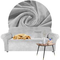 POKROWIEC NA KANAPĘ SOFĘ NAROŻNIK ELASTYCZNY WELUR AKSAMIT 235-300 JASNY SZARY