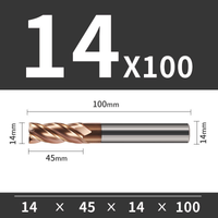 Frez TiSiN 4 ostrza Z-4 do stali nierdzewnej do 55HRC Roz. Ø14x45x14Dx100L