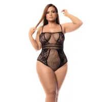 leg avenue bodysuit z siateczki i motywem kwiatowym, czarny, rozmiar queen